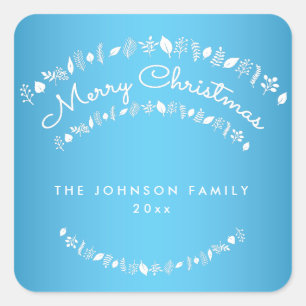 Adesivo Quadrado Blue Merry Christmas Square Stickers