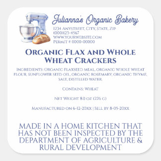 Adesivo Quadrado Blue Mixer Bread Bakery Pastry Chef Food Product