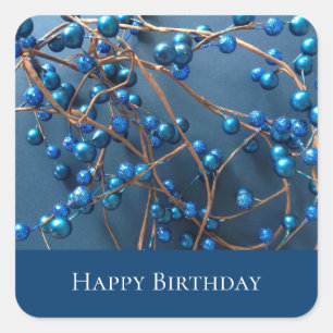 Adesivo Quadrado Blue Modern Happy Birthday Trendy Berries