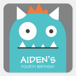 Adesivo Quadrado Blue Monster Birthday Sticker
