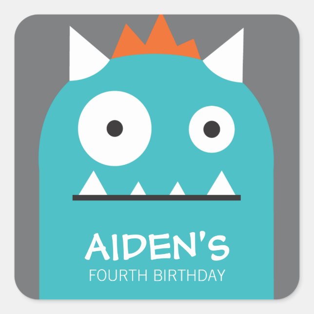 Adesivo Quadrado Blue Monster Birthday Sticker (Frente)