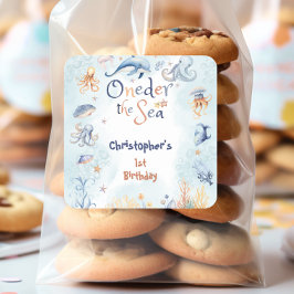 Adesivo Quadrado Blue Oneder the sea first birthday Sticker