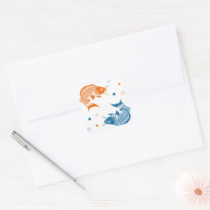 Adesivo Quadrado Blue Orange Summer Japonês Koi Fish