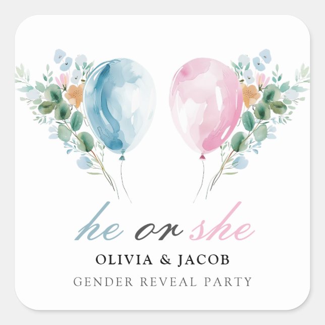 Adesivo Quadrado Blue Pink Balões de Gênero (Frente)