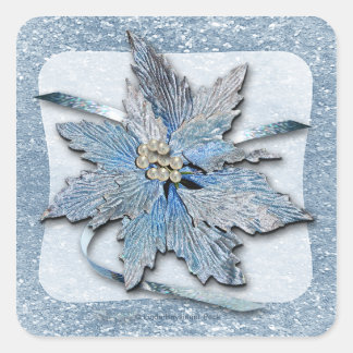 Adesivo Quadrado Blue Poinsettias em Prata