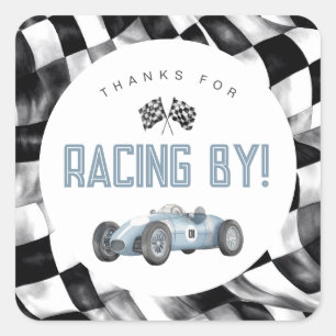 Adesivo Quadrado Blue Race Car Fast Um primeiro aniversario