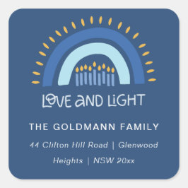 Adesivo Quadrado Blue Rainbow Candles Love & Light Hanukkah Address