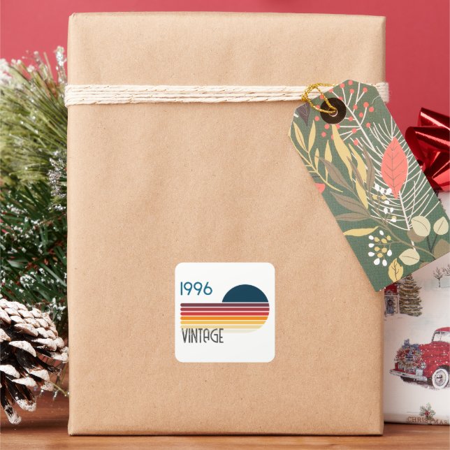 Adesivo Quadrado Blue Retro Sun 1996 Photo 30th Birthday Stripe  (Feriado)