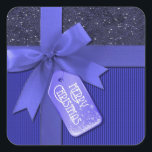 Adesivo Quadrado Blue Ribbon Merry Christmas Stickers<br><div class="desc">*Personalizar adicionando texto.</div>