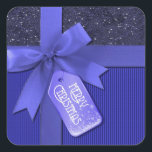 Adesivo Quadrado Blue Ribbon Merry Christmas Stickers<br><div class="desc">*Personalizar adicionando texto.</div>