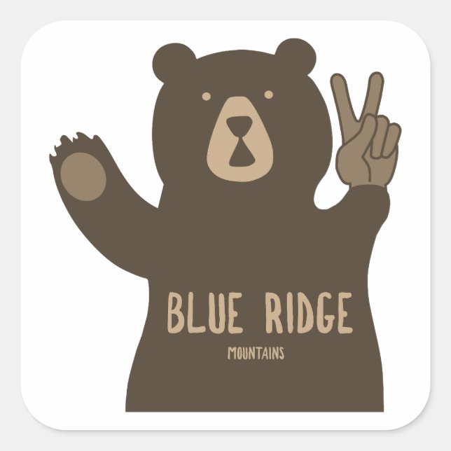 Adesivo Quadrado Blue Ridge Mountains Peace Bear (Frente)
