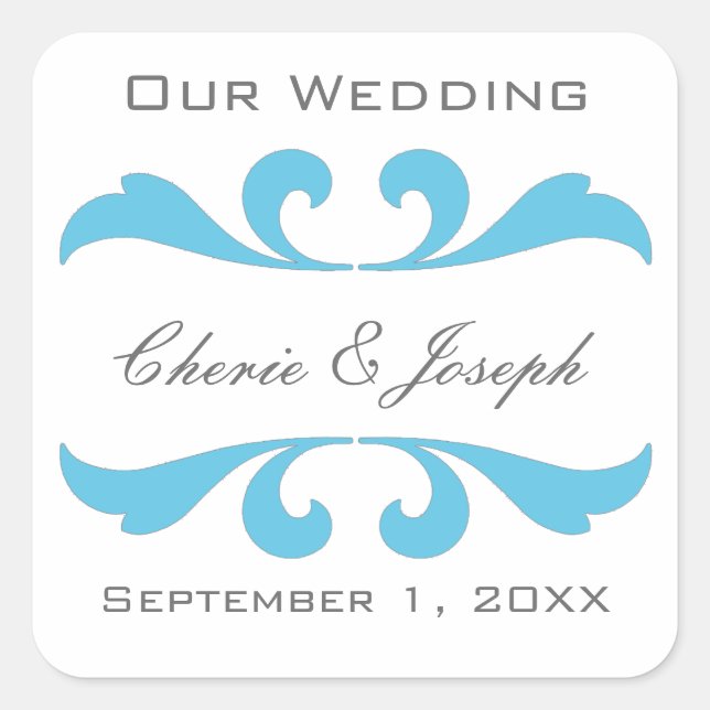 Adesivo Quadrado Blue Save the Date Stickers and Seals (Guardar os  (Frente)