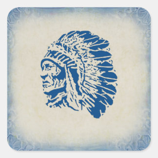Adesivo Quadrado Blue Silhouette American Indian Sticker