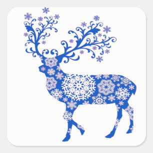 Adesivo Quadrado Blue Snowflake Reindeer Natal