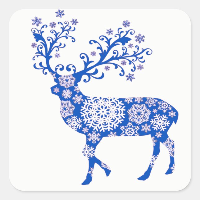 Adesivo Quadrado Blue Snowflake Reindeer Natal (Frente)