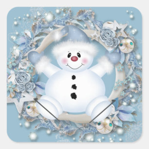Adesivo Quadrado Blue Snowman Square Sticker