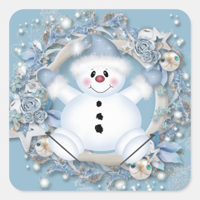 Adesivo Quadrado Blue Snowman Square Sticker (Frente)