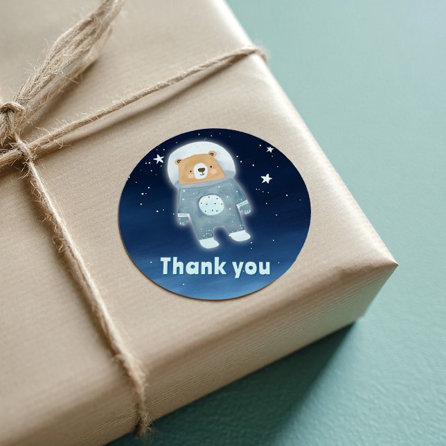 Adesivo Quadrado Blue Space Bear Obrigado Astronauta (Cute space astronaut teddy bear thank you sticker)