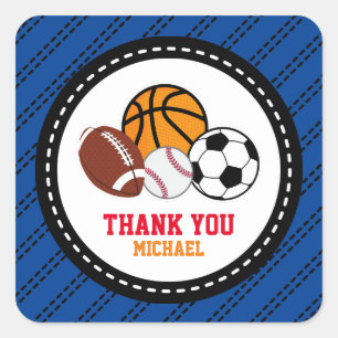 Adesivo Quadrado Blue Sport All Star Party Obrigado Tag Favorito