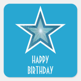 Adesivo Quadrado Blue Star 'Happy Birthday' - vinheta azul