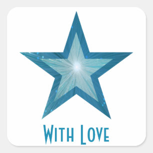 Adesivo Quadrado Blue Star 'With Love' - Pau branco