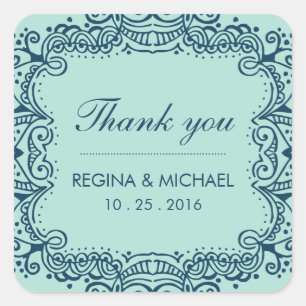 Adesivo Quadrado Blue Swirl Curl Wedl Favor Obrigado Sticker