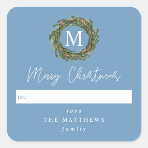 Adesivo Quadrado Blue to Wreath Monograma Feliz Natal