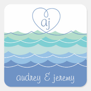 Adesivo Quadrado Blue Waves Loopy Heart Obrigado, Presente Sticker