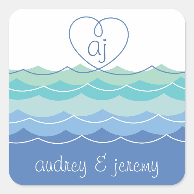Adesivo Quadrado Blue Waves Loopy Heart Obrigado, Presente Sticker (Frente)