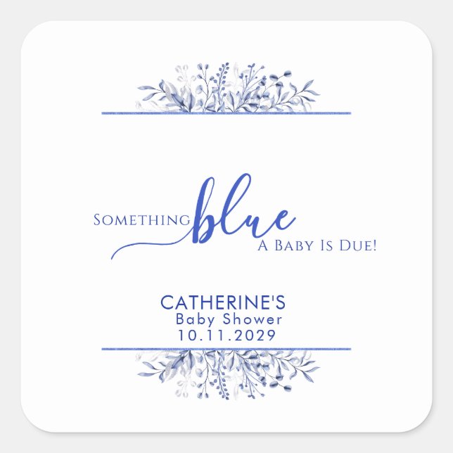 Adesivo Quadrado Blue Wildflower Something Blue Baby Shower (Frente)