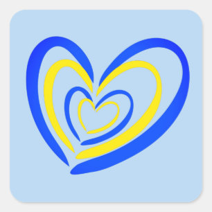 Adesivo Quadrado Blue Yellow Heart Peace Anti War Support Ucrânia