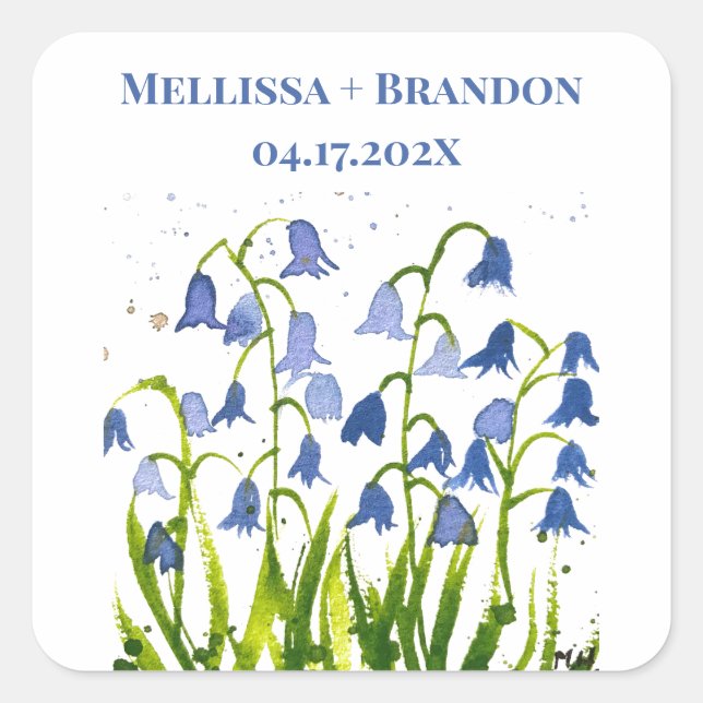 Adesivo Quadrado Bluebells Blue Floral Summer Botânica (Frente)