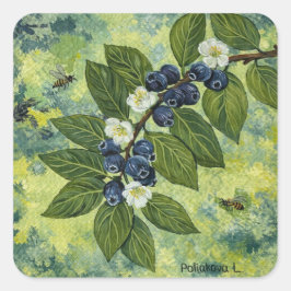 Adesivo Quadrado Blueberry Branch Botanical Illustration