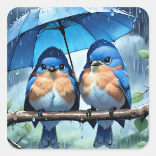 Adesivo Quadrado Bluebird sob um guarda-chuva