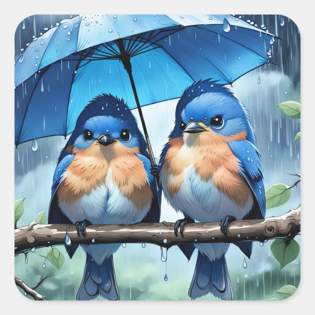 Adesivo Quadrado Bluebird sob um guarda-chuva (Frente)