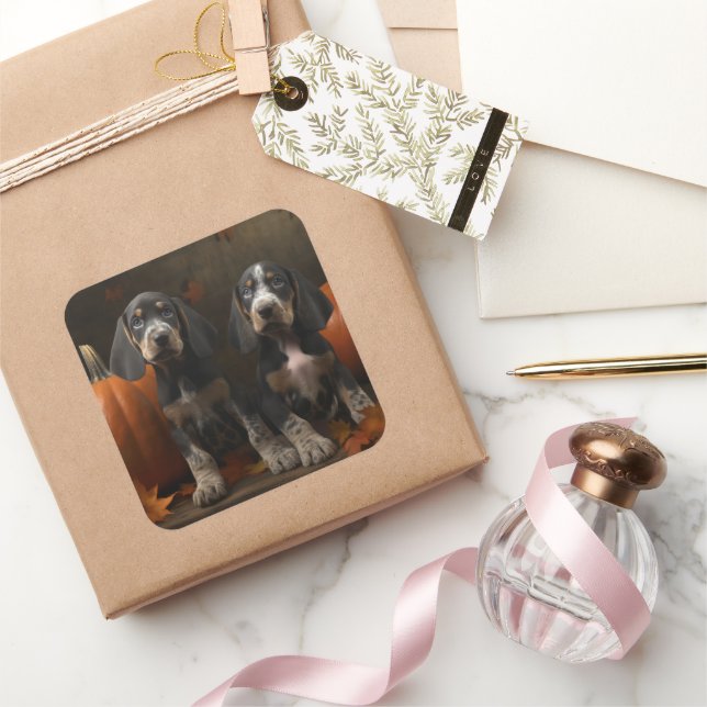 Adesivo Quadrado Bluetick Conhound Puppy Autumn - Pumpkin (Presentear)