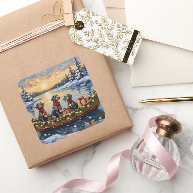 Adesivo Quadrado Bluetick Coonhound Christmas Boat Holiday (Presentear)