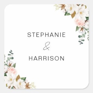 Adesivo Quadrado Blush Branco Magnolia Envelope Floral