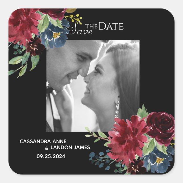 Adesivo Quadrado Blush Burgundy Foto Floral Elegante (Frente)