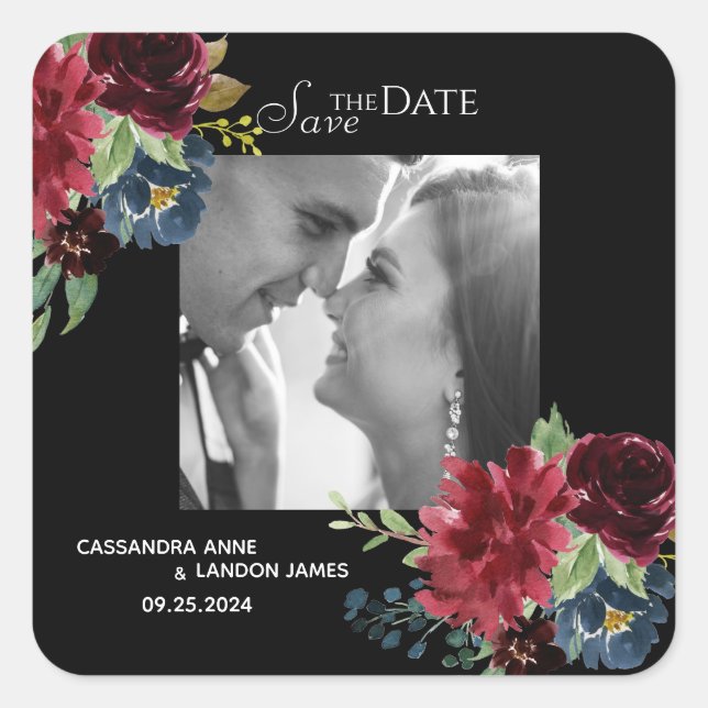 Adesivo Quadrado Blush Burgundy Foto Floral Elegante Squ (Frente)