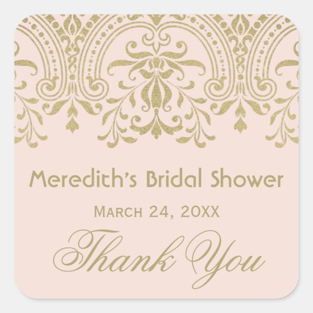 Adesivo Quadrado Blush Dourado Chá de panela de Casamento de Glamor (Frente)