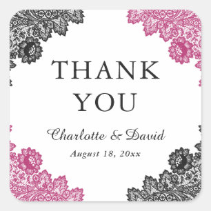 Adesivo Quadrado Blush e Black Floral Lace Casamento Obrigado