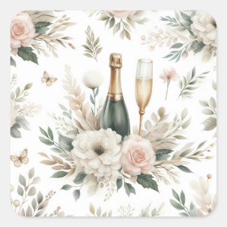 Adesivo Quadrado Blush Floral Champagne Stickers