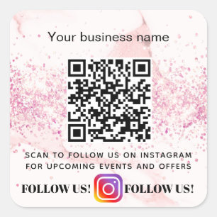 Adesivo Quadrado Blush marble glitter business Código QR Instagram