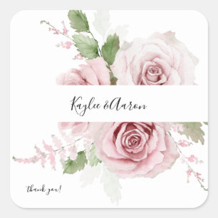 Adesivo Quadrado Blush PInk Floral Obrigado