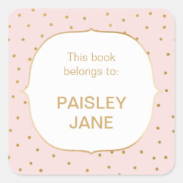 Adesivo Quadrado Blush Pink gold confetti Pequena placa de bebê