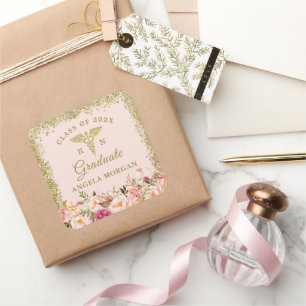 Adesivo Quadrado Blush Pink Gold Glitters Nursing Sign Graduation