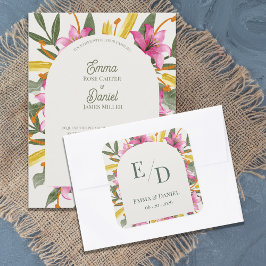 Adesivo Quadrado Blush Pink Lily Arched Monogram Wedding Envelope