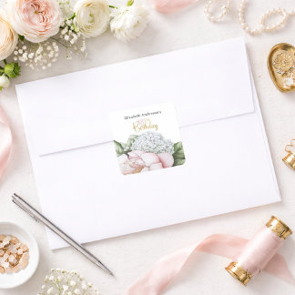 Adesivo Quadrado Blush Pink Peony Floral 18th Birthday 