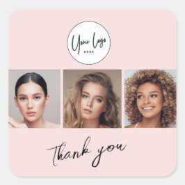 Adesivo Quadrado Blush Pink Script Logo Photo Lashes Thank You